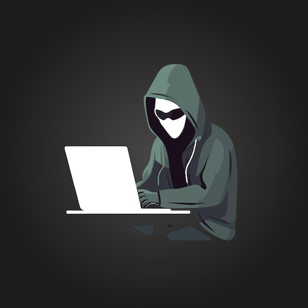 hacker usando la ilustración de vector de notebook