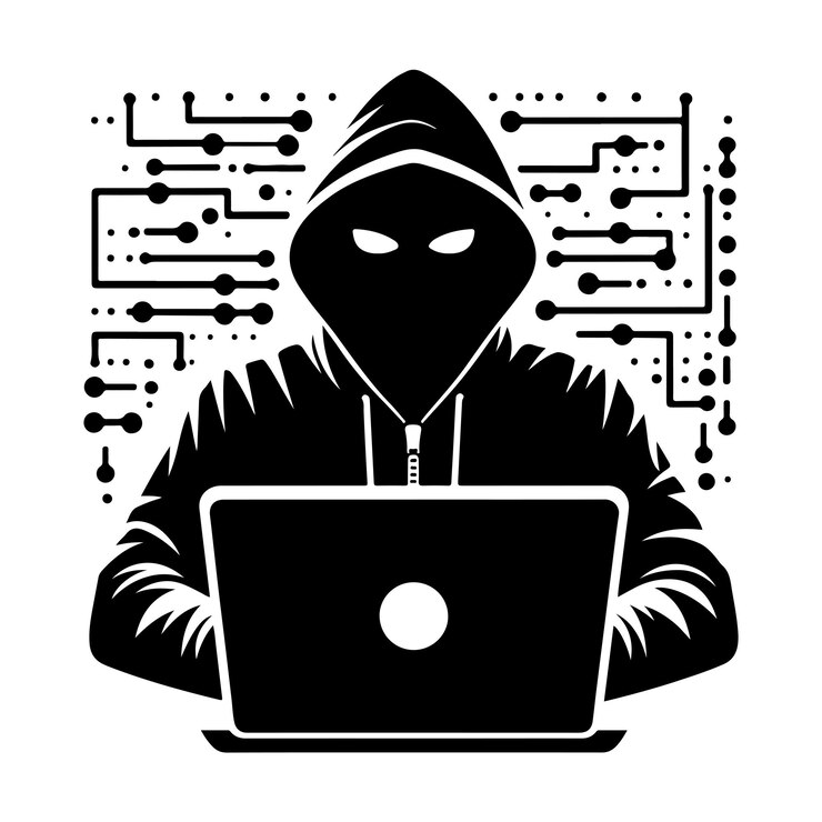 Vector hacker vector hacker informático con la ilustración de la silueta del icono de la computadora portátil