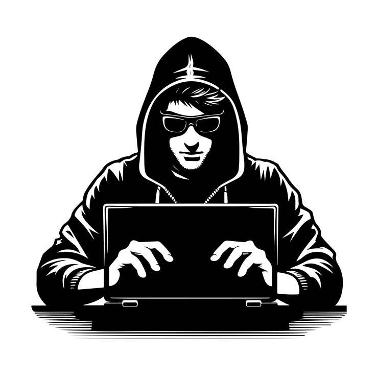 Vector hacker vector hacker informático con la ilustración de la silueta del icono de la computadora portátil