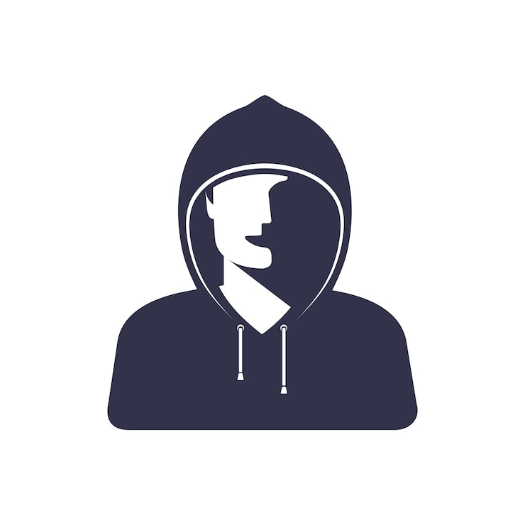 Vector hacker vector ilustración icono emblema oculto encapuchado hombre enmascarado piratea el sistema de seguridad informática
