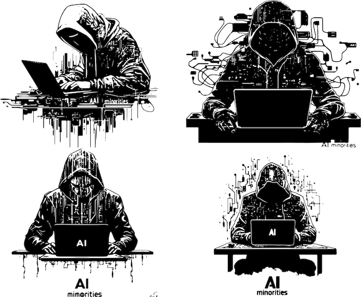 Vector hacker vector silueta de hacker informático arte de seguridad cibernética hacker digital ilustración de crimen cibernético