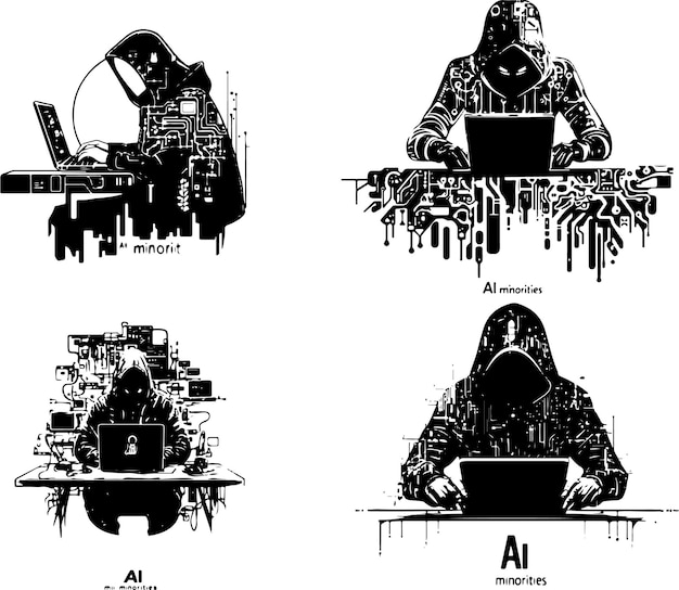 Hacker vector silueta de hacker informático arte de seguridad cibernética hacker digital ilustración de crimen cibernético