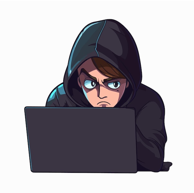 Hacker vectorial con el mal mira en la computadora