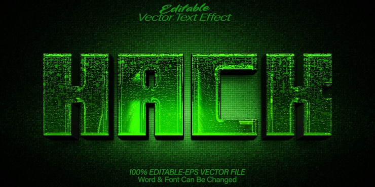 Vector hacker verde cyber virus red de internet hacker de texto vectorial efecto de texto editable alfabeto hacker de internet