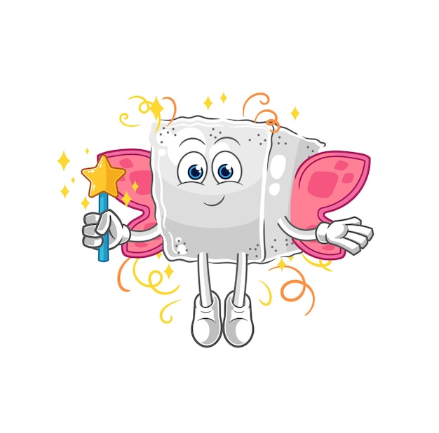 Hada del cubo de azúcar con alas y vector de mascota de dibujos animados de palo