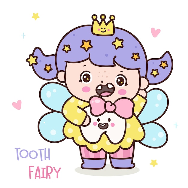 El hada de los dientes bebé lindo dibujos animados niña ángel niños pequeños jugando Kawaii niña princesa niños adorables