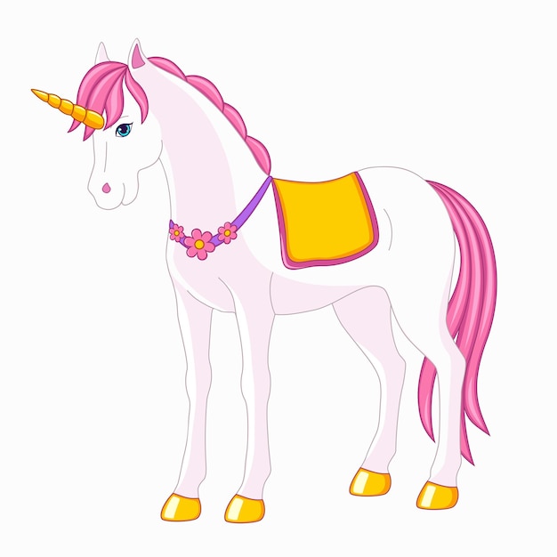 Vector hada hermosa unicornio con melena rosa y cola.