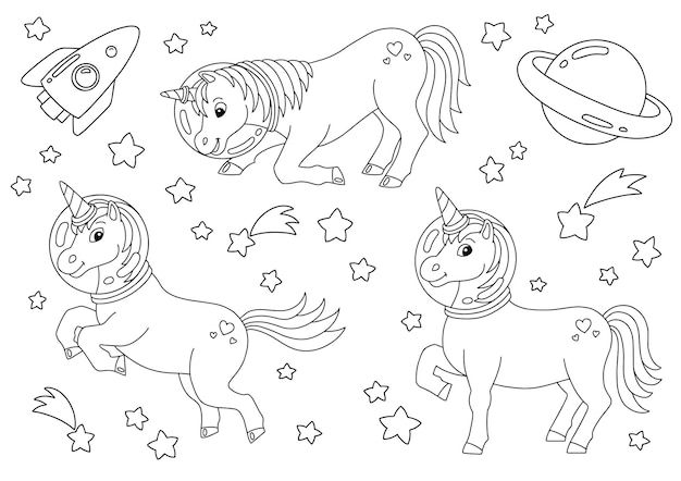 Hada mágica unicornio caballo lindo página de libro para colorear para niños