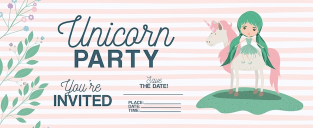 hada con tarjeta de invitación de unicornio