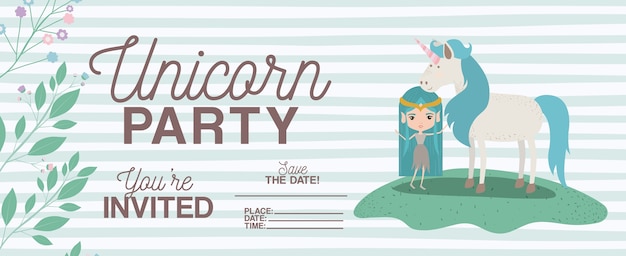 hada con tarjeta de invitación de unicornio