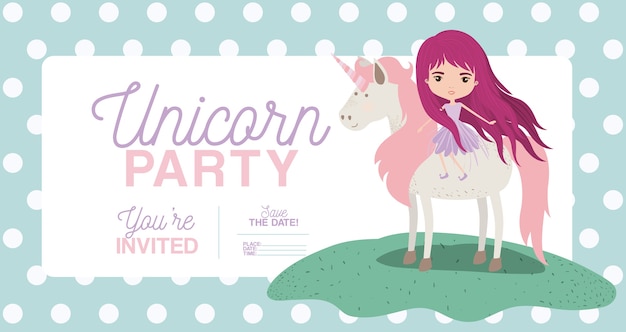 hada con tarjeta de invitación de unicornio