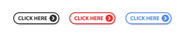 Haga clic aquí icono de botón Símbolo de empuje del cursor del mouse Presione en el sitio Barra en línea haga clic en Banner de promoción Ilustración vectorial