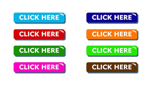 Haga clic aquí icono con ocho colores diferentes. ilustración vectorial diseño de icono de signo creativo para web