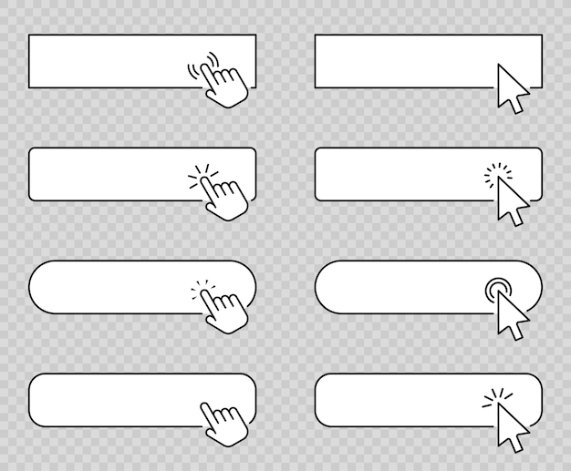 Haga clic aquí icono vectorial Botón con el cursor haciendo clic en él