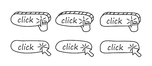 Haga clic en el botón Conjunto de botones web vectoriales modernos en estilo de dibujos animados de color moderno
