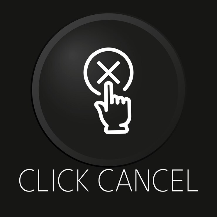 Vector haga clic en cancelar icono de línea de vector en el botón 3d aislado sobre fondo negro vector premium