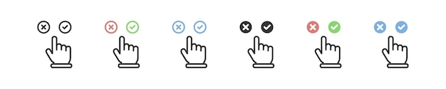 Haga clic en el conjunto de iconos Opción signo gráfico Selección de iconos en estilo de diseño vectorial Pictograma de votación Sí o No