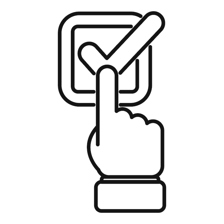 Vector haga clic con el dedo en el icono de la casilla de comprobación en línea para votar