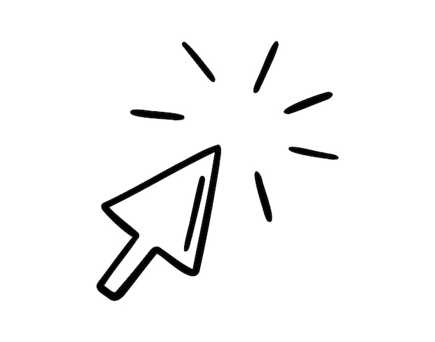 Haga clic en la flecha dibujado a mano icono de garabateo contorno cursor haga clic en la línea de flecha dibujo clipart símbolo vector