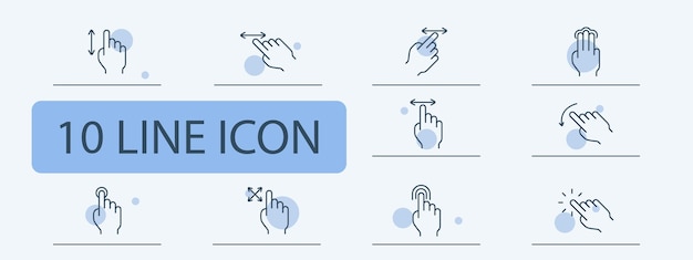 Haga clic en el icono de configuración Presione el toque doble deslizar hacia la izquierda y la derecha mantenga el toque 3D mantenga el control deslizar con dos dedos movimiento inteligente desplazamiento movimiento concepto de gestos abstractos