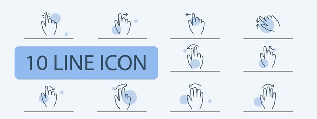 Haga clic en el icono de configuración Presione el toque doble deslizar hacia la izquierda y la derecha mantenga el toque 3D mantenga el control deslizar con dos dedos movimiento inteligente desplazamiento movimiento concepto de gestos abstractos
