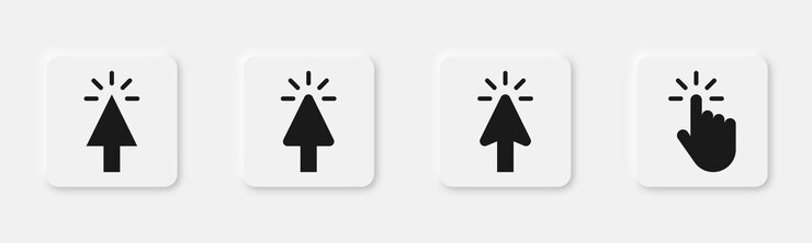 Vector haga clic en el icono del cursor el cursor de la flecha está en negro el icono del puntero de la flecha está configurado símbolo del cursor de clic