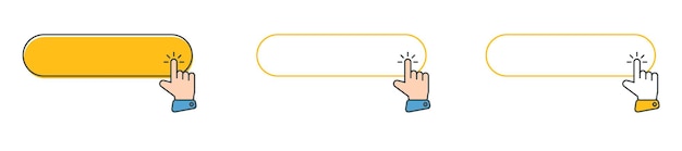 Haga clic en el icono del cursor con haga clic aquí conjunto de vectores de botón Botón de acción con clic del mouse