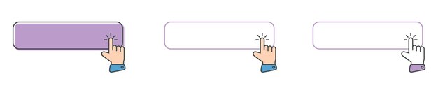 Haga clic en el icono del cursor con haga clic aquí conjunto de vectores de botón Botón de acción con clic del mouse
