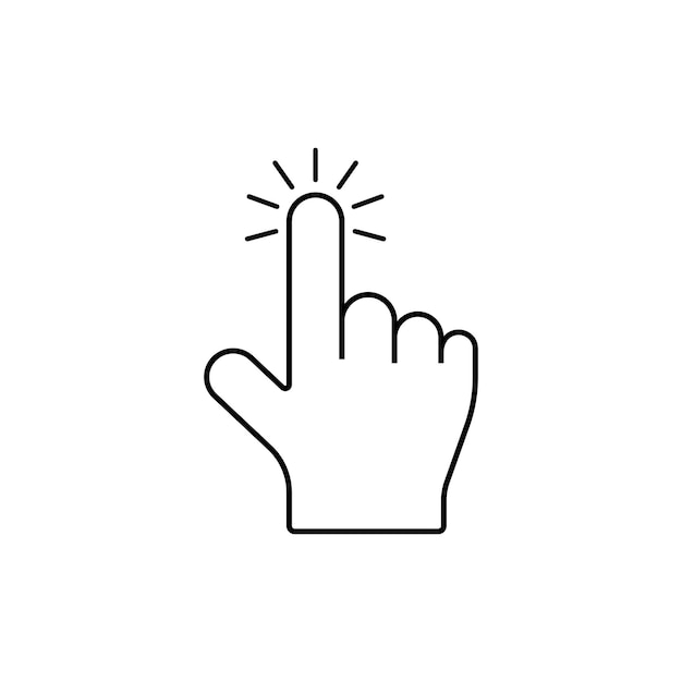 Haga clic en el icono de mano. Ilustración de vector de estilo plano.