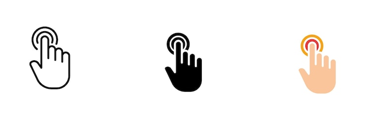 Vector haga clic en el icono de la mano sitio web del panel táctil de selección desplazamiento de la pantalla táctil del teléfono inteligente icono de conjunto de vectores en línea estilos negros y coloridos aislados en fondo blanco