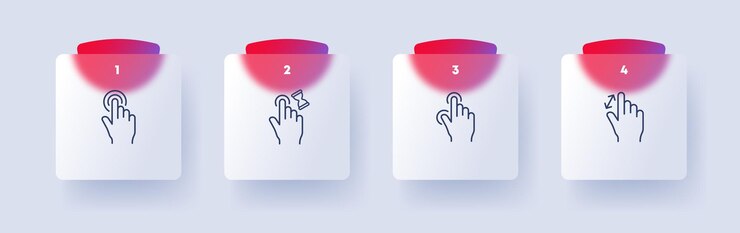 Vector haga clic en el icono toque el dedo índice acercar el zoom tocando deslizando el modelado de objetos 3d dirigiendo el reloj del sensor de flecha concepto de presión estilo de morfismo de vidrio icono de línea vectorial para negocios y publicidad