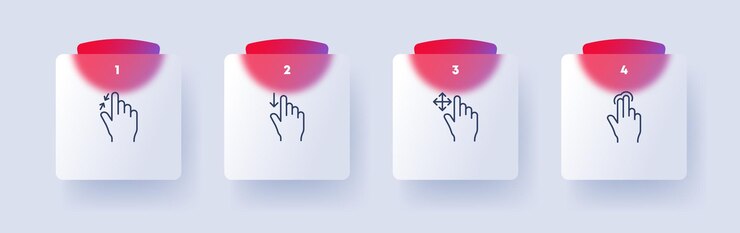 Vector haga clic en el icono toque el zoom del dedo índice a su vez deslizando el modelado de objetos 3d flecha arriba abajo expandir el reloj concepto de presión estilo de morfismo de cristal icono de línea vectorial para negocios y publicidad
