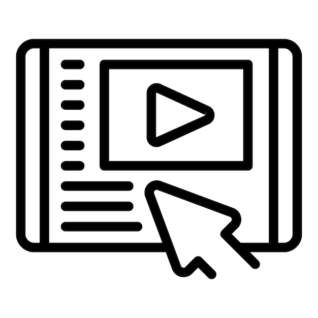 Haga clic en el icono del tutorial de video contorno vector Computadora en línea Distancia de la pantalla