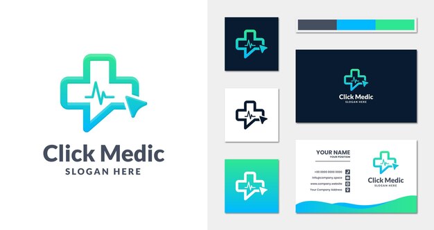 Haga clic en el logotipo médico con estilo lineal y plantilla de tarjeta de visita