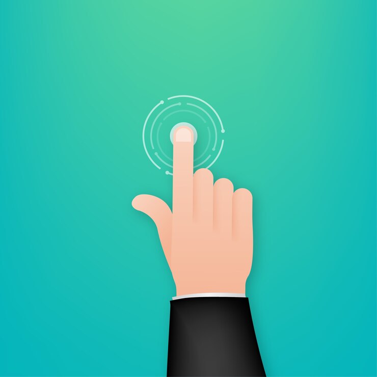 Vector haga clic en la mano en la ilustración de estilo plano