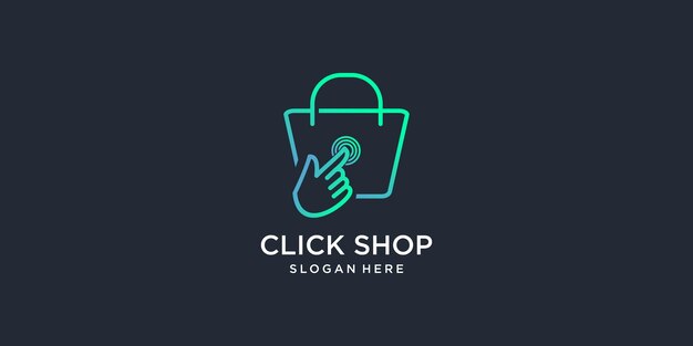 Haga clic en la plantilla de diseño de logotipo de tienda con concepto simple de bolsa de papel Vector Premium