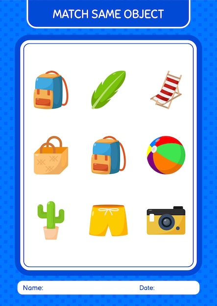 Haga coincidir con la hoja de trabajo del icono de verano del juego del mismo objeto para niños en edad preescolar hoja de actividades para niños
