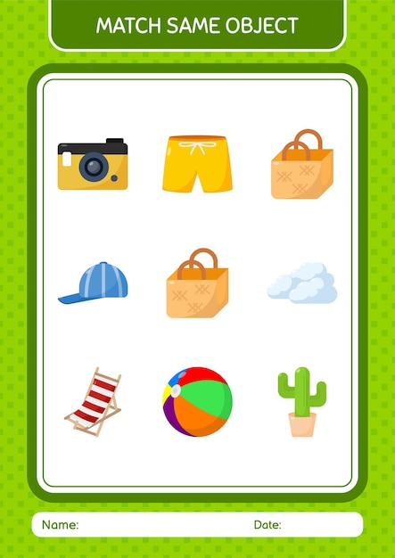 Haga coincidir con la hoja de trabajo del icono de verano del juego del mismo objeto para niños en edad preescolar hoja de actividades para niños