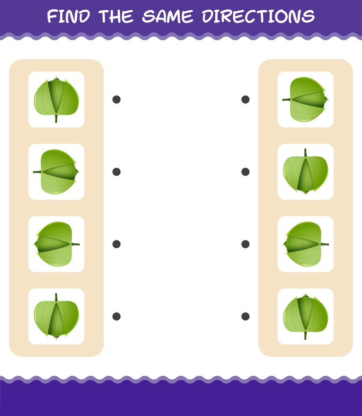Vector haga coincidir las mismas direcciones de tomatillo. juego de correspondencias. juego educativo para niños y niños pequeños en edad preescolar.