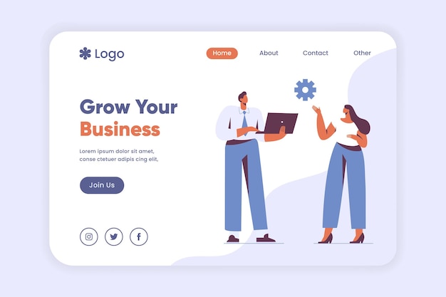 Haga crecer la plantilla de la página de destino de su negocio Trabajo en equipo y asociación Concepto de comunicación empresarial