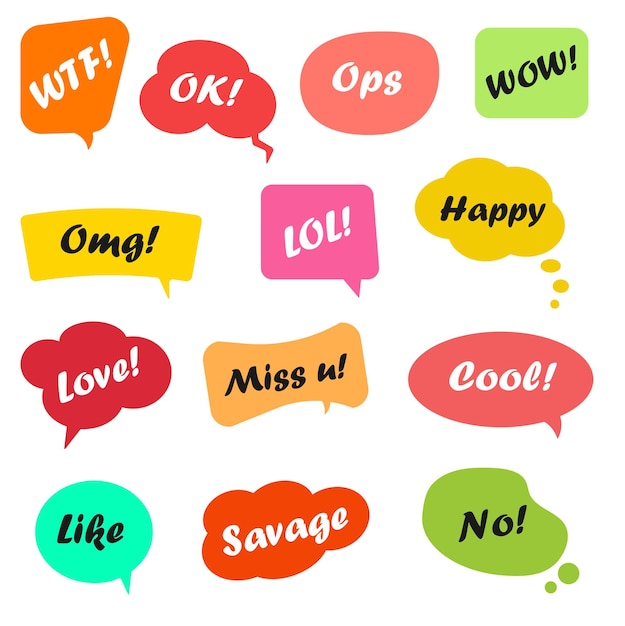 Haga un doodle con burbujas de voz de texto de colores Conjunto de ilustraciones vectoriales