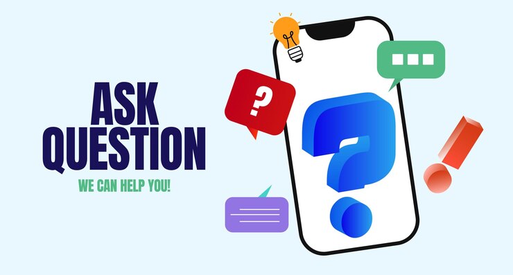 Vector haga una pregunta haga un banner de preguntas con pantalla de teléfono inteligente 3d iconos de signos de interrogación signos de exclamación