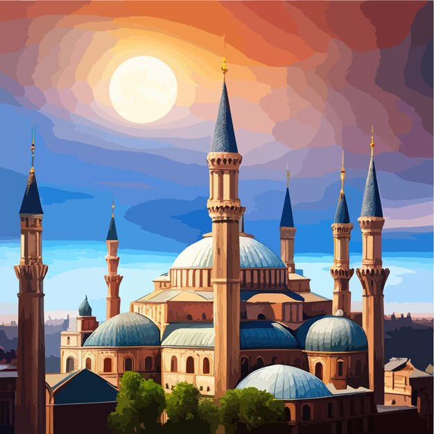 Hagia sophia istanbul mezquita histórica islámica y museo ilustración vectorial