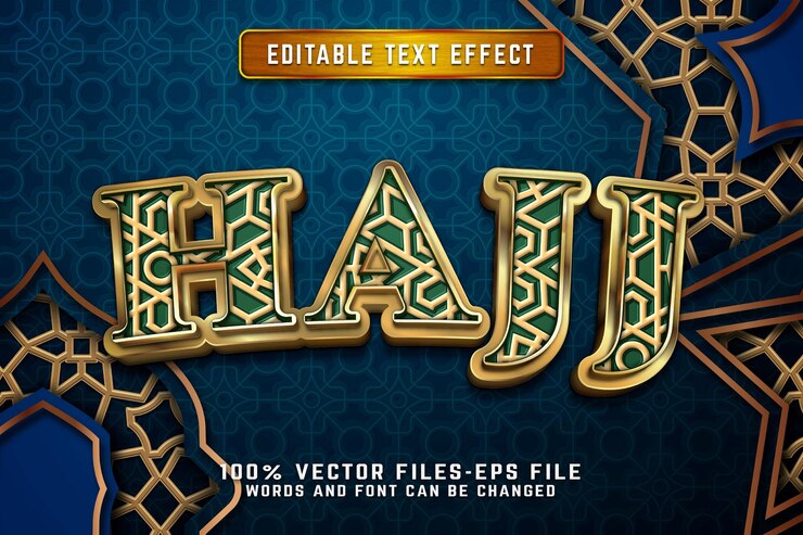 Vector hajj efecto de texto 3d con vectores premium de estilo dorado