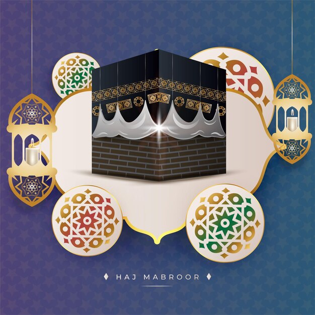 Vector hajj mabroor umrah mecca makkah peregrinación islámica kaaba mabrur mubarak árabe hermoso cartel