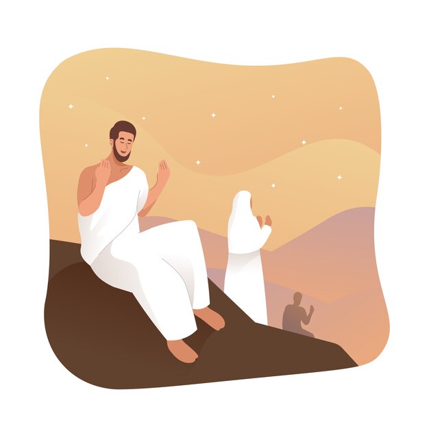 Hajj peregrinos rezando en el monte Arafat
