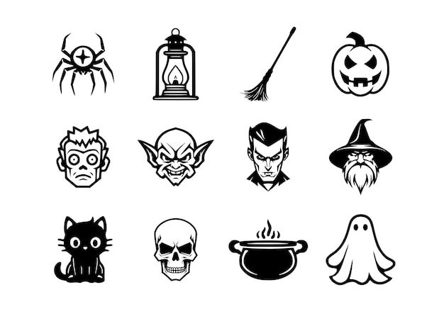 Halloween 12 elementos establecer ilustraciones vectoriales