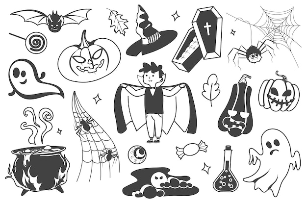 Halloween ambientado en imágenes de Halloween de estilo de línea plana con cautivadoras ilustraciones de diseño plano