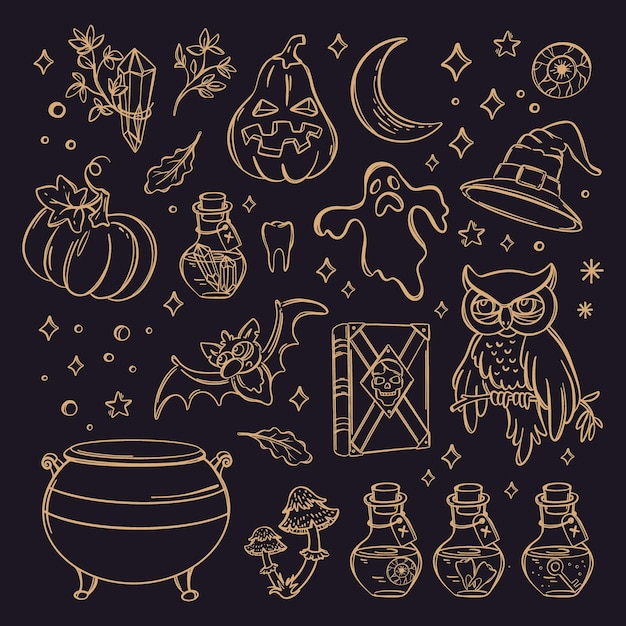 HALLOWEEN Brujería Monocolor Sketch Vector Collection