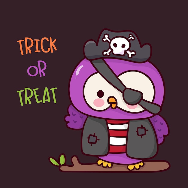 Vector halloween búho pirata en el árbol animal kawaii